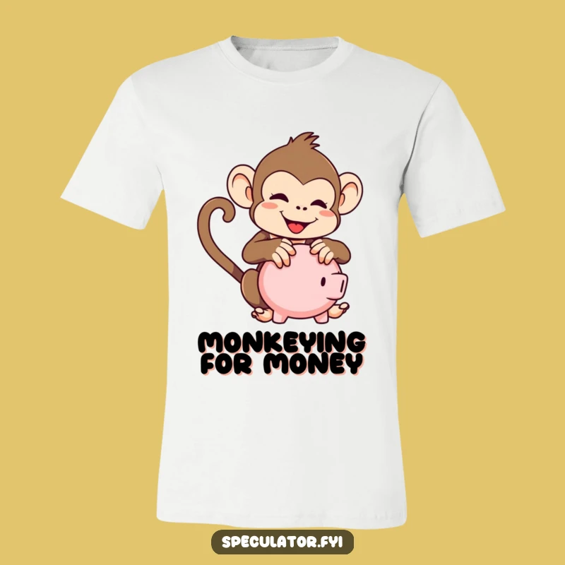Funny Kawaii Monkey T-Shirt: Playful Piggy Bank Shake Tee