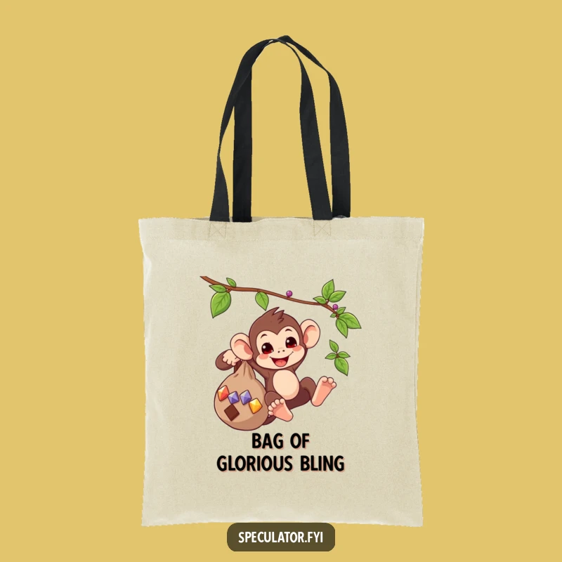 Funny Monkey Swinging Gems Tote Bag - Playful Accessory, Whimsical Humorous Gift