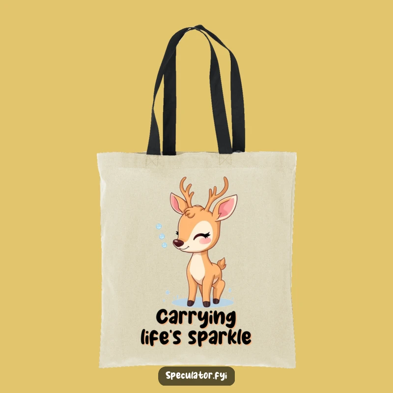 Funny Delighted Deer Dewdrop Tote Bag - Eco-Friendly & Charming Accessory