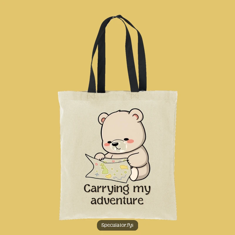 Funny Bear Studying Map Tote Bag - Practical Planner Bag, Whimsical Humorous Gift