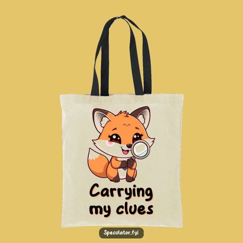 Funny Fox Detective Tote Bag: Playful Carry-all with Magnifying Glass Fox, Eco-Friendly Funny Gift