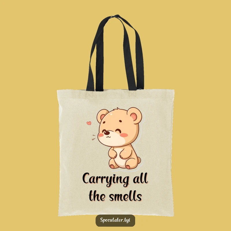 Funny Bear Cub Sniffing Tote Bag: Curious Explorer, Great Funny Gift