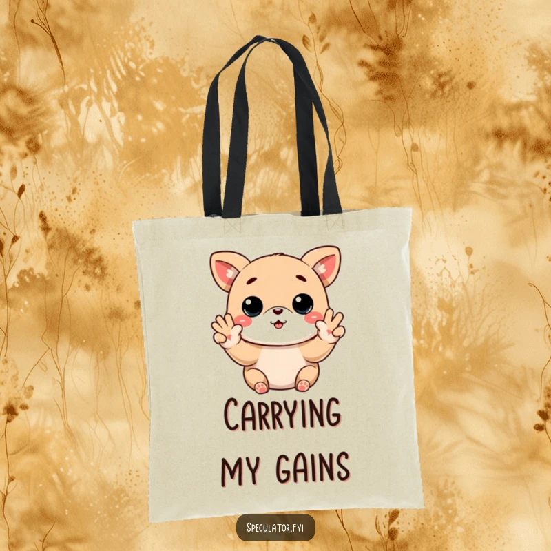 Funny Kawaii animal tote bag with buy low sell high paws gesture, practical and a perfect funny gift.