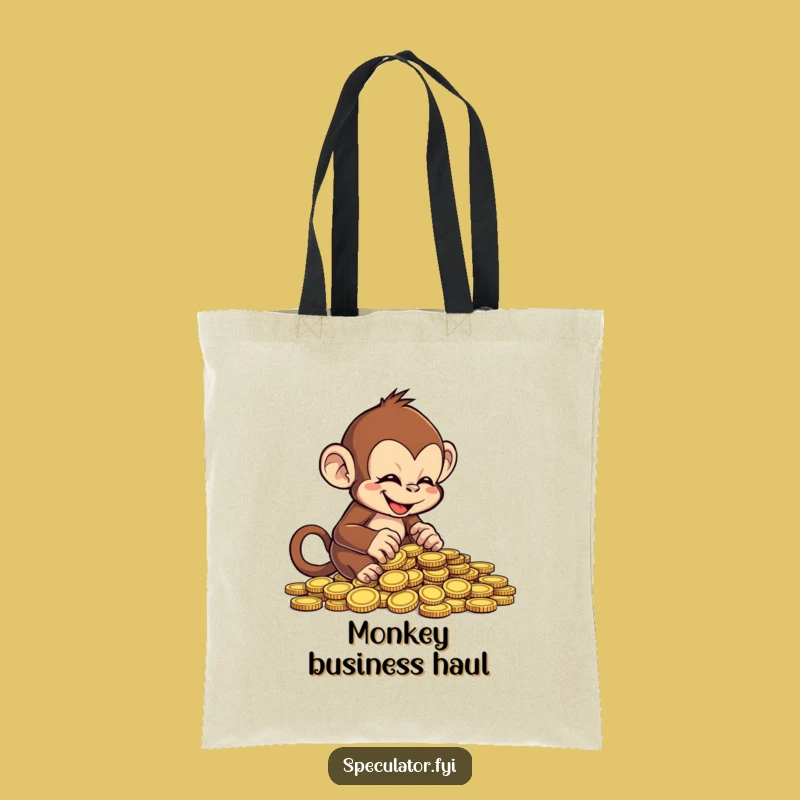 Funny Monkey Counting Coins Tote Bag - Cheeky Primate Shopping Bag Gift