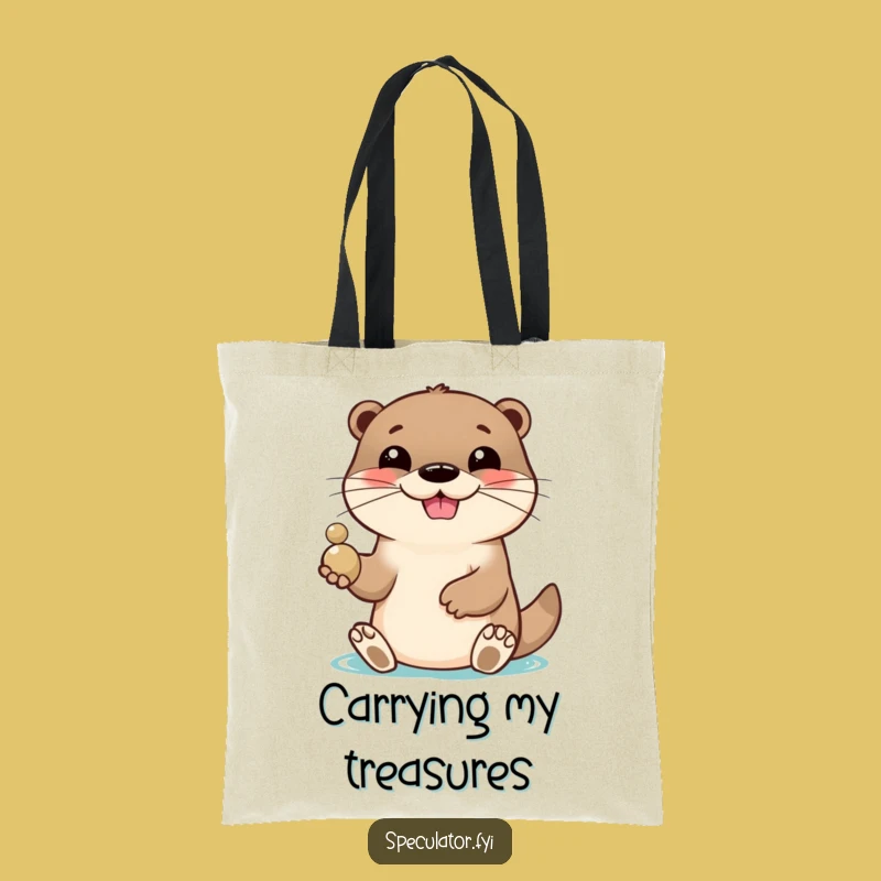 Funny Otter Pebble Toss Tote Bag: Lively Grin, Great Funny Gift