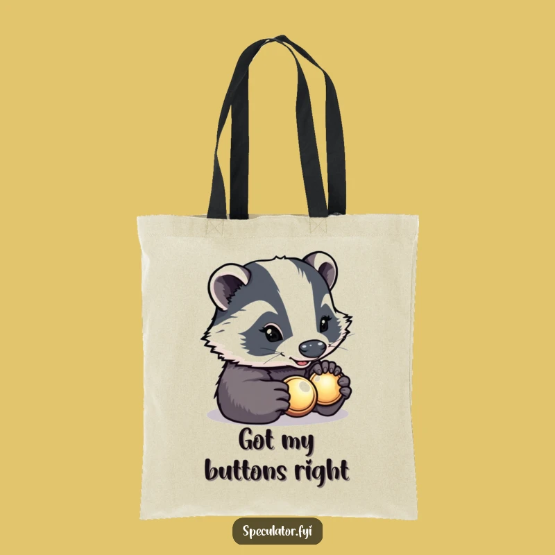 Funny Determined Badger Button Tote - Carry Your Treasures!