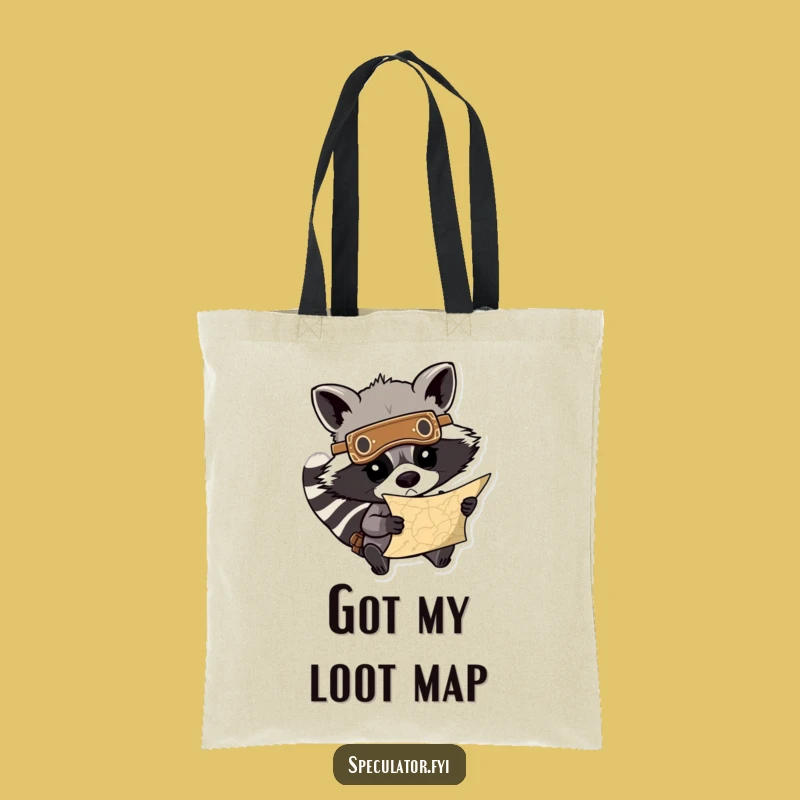Funny Raccoon Treasure Map Tote Bag: Determined Bandit, Great Funny Gift