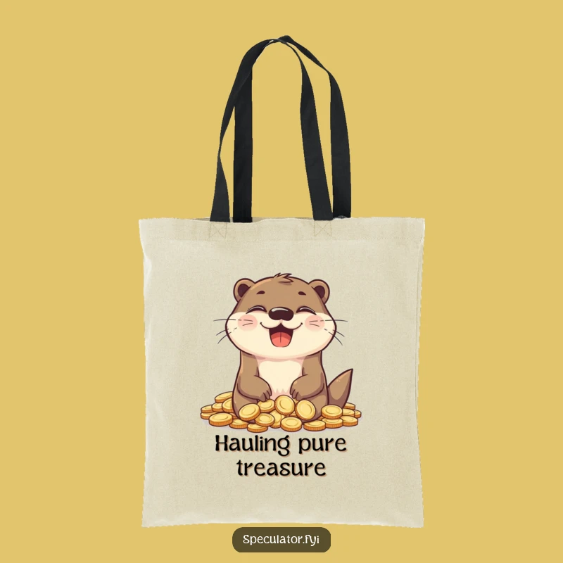 Funny Otter Treasure Tote Bag - Grinning Coin Collector, Practical Humor Gift